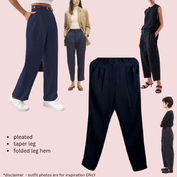 2 for $40 Dark Navy Pleated Pants Taper leg trouser with navy button & pockets - Picture 1 of 6